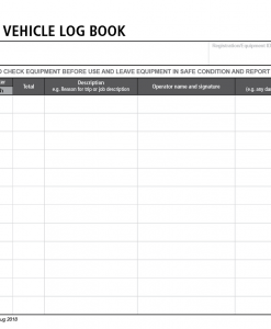 Equipment and Vehicle Log Book Inside page.