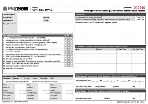 Confined Space Permit Form