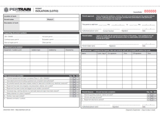 Isolation Permit Book Form