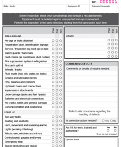 Mobile Plant Pre-Start Inspection Checklist Book