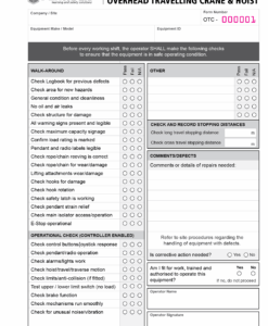 Overhead Travel Crane and Hoist Pre-Start Checklist Book